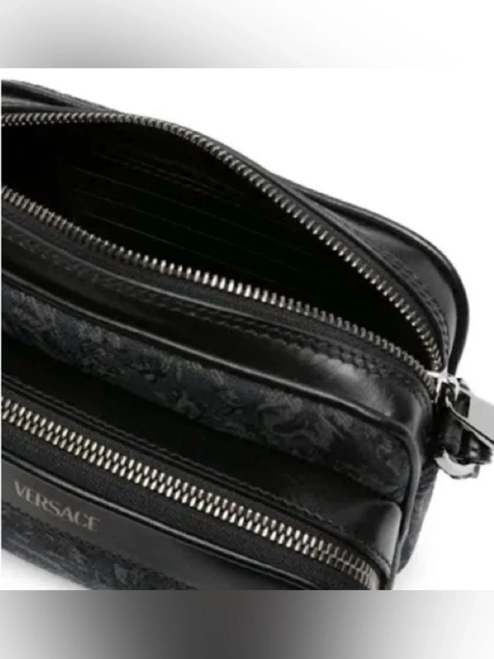 Versace Unisex Borocco Baroque Jacquard Logo Monogram Black Crossbody Bag NEW